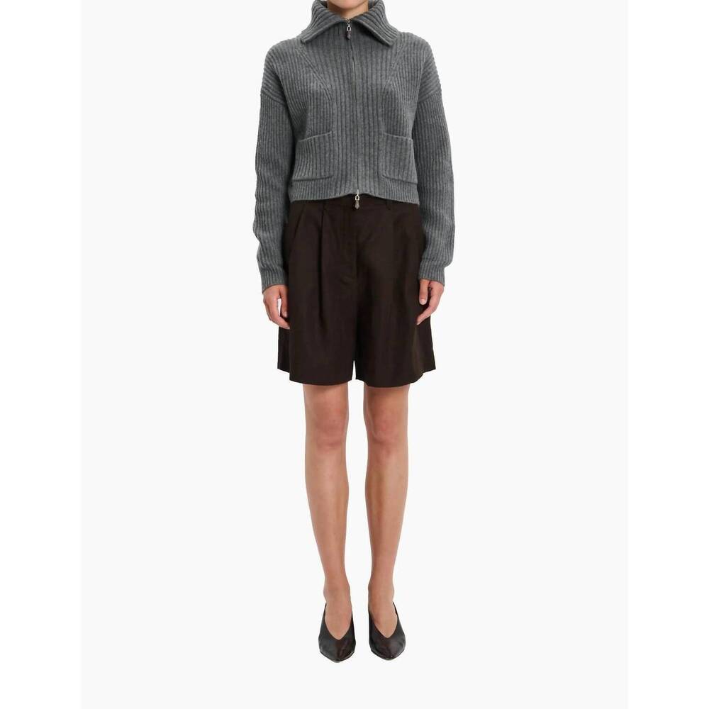 NEW ARCH4 CASHMERE nara zip up cardigan in granite marl